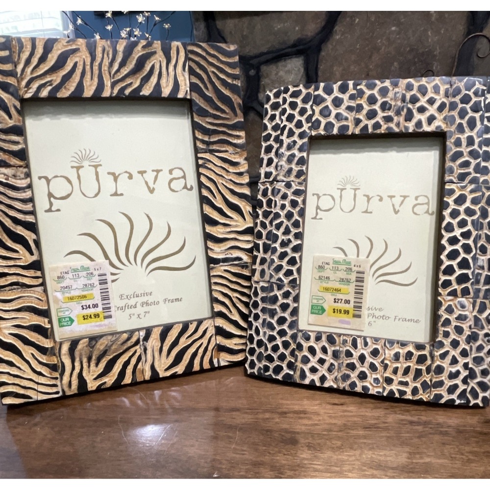 Lot Of 2 Purva Animal Print Rectangular Picture Frame Fits 4x6 & 5x7 Photo READ